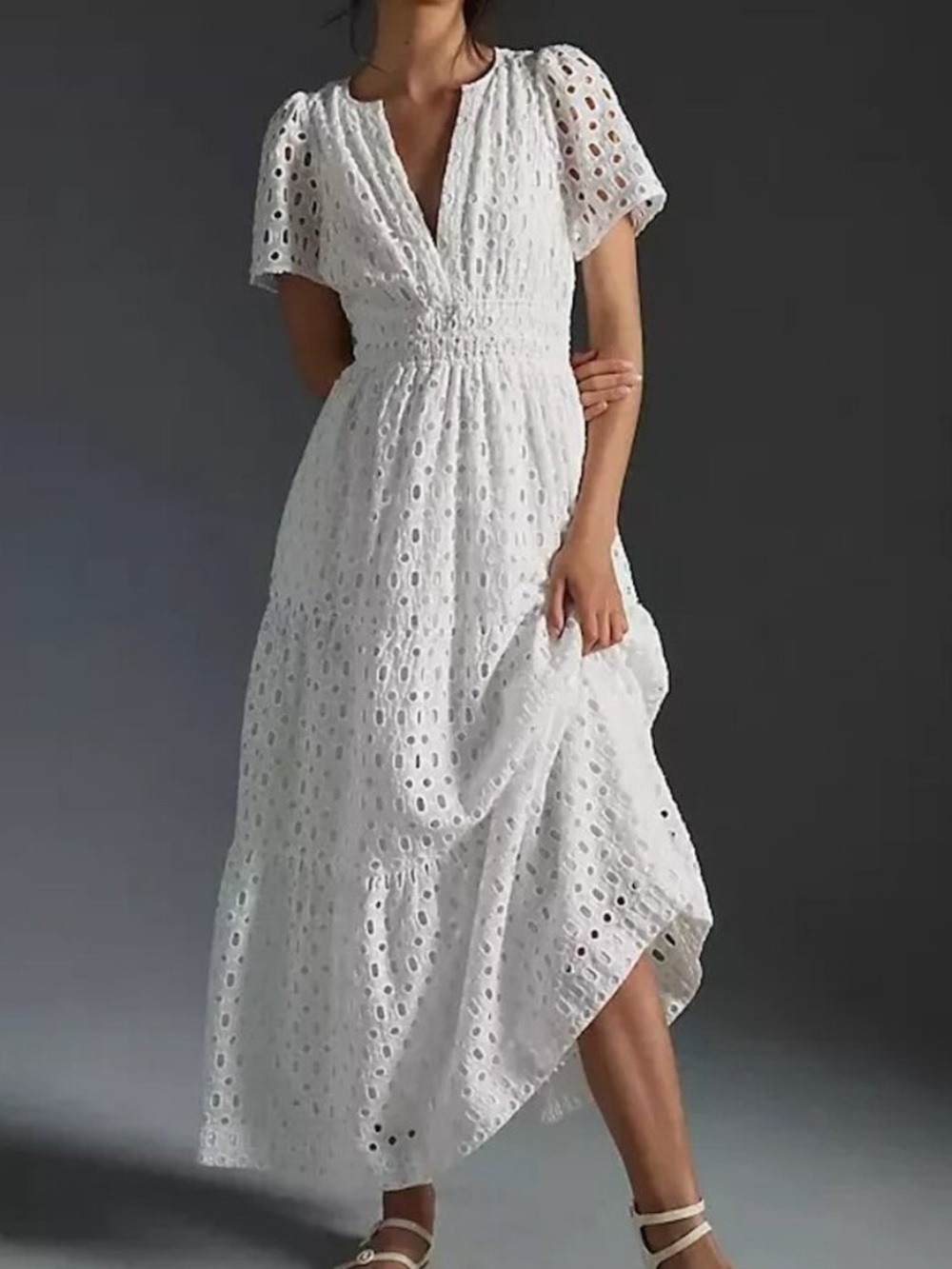Anthropologie The Somerset Short Sleeve Maxi Dress White Eyelet Edition Size XL - Picture 16 of 16